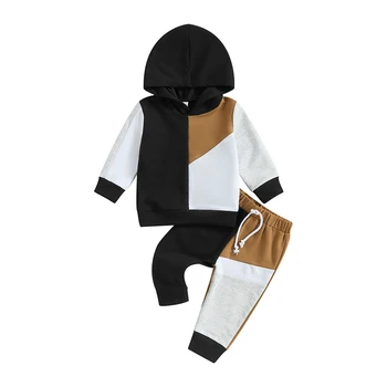 Baby Zēni Dziesmu Uzvalks Kontrasta Krāsas, ar garām Piedurknēm pelēkā vārna sporta Krekls un Elastīgās Bikses Toddler 2 Gabals Tērpiem