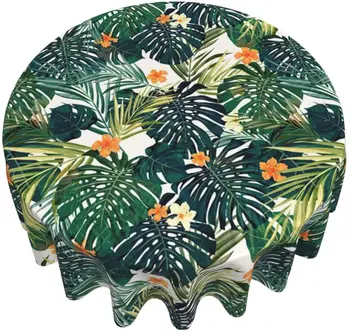 Palmu Lapām Galdauts Vasaras Tropu Augi Apaļā Galda Segas Havaju Apaļa Galda Segums Ūdensizturīgs Wipeable Tabletop