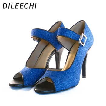 DILEECHI Classic blue latīņamerikas deju kurpes sieviešu sieviešu Puses Kvadrātveida deju kurpes Balles deju kurpes, papēdis 10cm