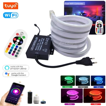 Smart Tuya WiFi neona gaismas AC110V 220V 5050 80LED/M RGB Lentu Balss Vadība RGB LED Lentes IP67 Waterproof Āra Dārza