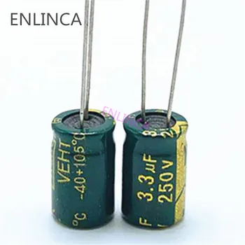 60pcs/daudz 250v 3.3 UF 250v 3.3 UF alumīnija elektrolītisko kondensatoru izmērs 8*12 20%