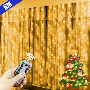 6x3M LED Pasaku Gaismas Aizkaru Vainags uz Loga USB String Gaismas Vīt Tālvadības Ziemassvētku Rotājumi Mājas zāle