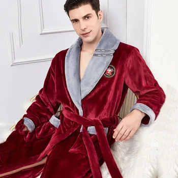 Plus Izmērs 3XL Flaneļa Vīriešu Drēbes Slpwear Ziemā Silts Peldmētelis Kimono Kleita Bieza Koraļļu Flce Pāris Naktsveļu Vīriešu Mājas Drēbes