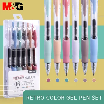 M&G Bagāžnieka Gēla Pildspalva Retro 6 Krāsas 0.5 mm Gēla Tintes Pildspalvas Rollerball Biroja, Skolas Piederumi gēla pildspalva kancelejas piederumu komplekts
