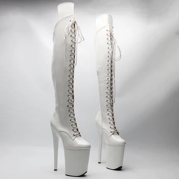 Leecabe 23CM/9inches Patentu PU augšējā Sexy bootsHigh Papēži, Platforma Pole Deju kurpes