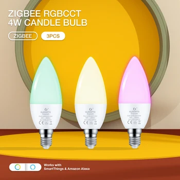 GLEDOPTO Zigbee 3PCS 4W LED Spuldze Svece RGBCCT Gaismas Hub APP Balss Kontroles Sveču Gaismā Mājas Dekori Kāzu Puse