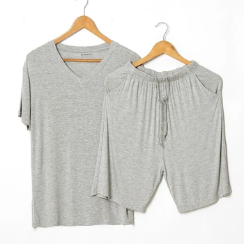 2 Gabals vīriešu Pidžamas Komplekti kravu Vasaras plānās Pidžamas tīrtoņa krāsu Īsām piedurknēm T-krekls + šorti Mājas Clothies gadījuma sleepwear