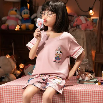 SUO&CHAO 2023 jaunas bērnu pidžamas korejiešu versija meiteņu kokvilnas īsās piedurknēm šorti jauki mājās sui