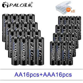 PALO 12-24pcs 1.2 V AA Uzlādējamas Baterijas AA + AAA 1,2 v Ni-MH AAA Baterijas kameras led lukturītis RC Rotaļlietas