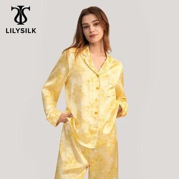 LILYSILK 19 Momme Zelta Lilija Zīda Satīna Pidžamas Komplekts 2022 Jaunu Femme Gadījuma 2 Gabali Sleepwear Tērpi Dāmas (Dungriņi) Bezmaksas Piegāde