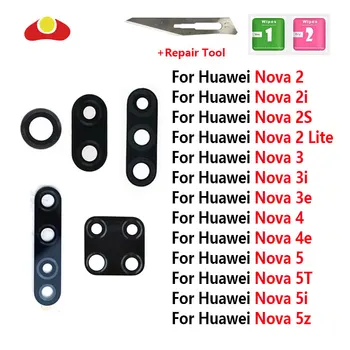 Par Huawei Nova 5i 5T 5Z 4 4e 2 lite 2, plus 5 5i Pro 2 2i 2S 3 3E 3i Atpakaļ Aizmugurējo Kameras Objektīvu, Stikls ar Rīks Adhensive Uzlīme