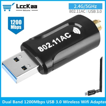 LccKaa 1200Mbps USB 3.0 Bezvadu Wifi Adapteri Portatīvo Tīkla Karte Dual Band 2.4 G/5G 802.11 ac Ethernet Adapteris ar Antenu