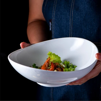 Balts nelegālo keramikas bļodas, ramen salāti radošo formas bļoda restorāns keramikas galda piederumu vairumtirdzniecības