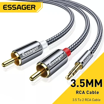 Essager RCA Kabelis Jack 3.5 Līdz 2 RCA Vads AUX Audio Kabelis 3,5 Mm iemavu Splitter Par TV Kastē Apple Tv Skaļrunis strāvas Vads