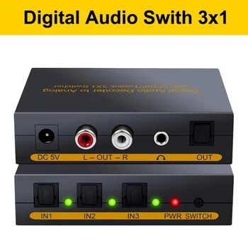 SPDIF Slēdzis 3×1 Digitālā uz Analogo Audio Converter 3 Ostas Toslink Optiskā lai SPDIF RCA AV 3,5 mm jack izeja Optiskā Komutatoru