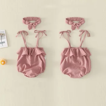 Vasaras Baby Romper Baby Girl Apģērbu Gudrs Linga Zīdaiņu Bodysuit+Galvassega Uzvalks Svītru Apģērbu Jaundzimušajiem Baby Girl Apģērbu Komplekts