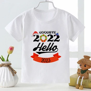 2023 Laimīgu Jauno Gadu Bērni Meitene T-krekls Modes Tendence Ziemassvētku Estētisko Drēbes Bērniem, Basic Topi Mājas Gadījuma Camiseta