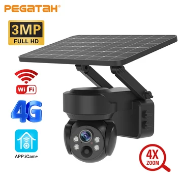 PEGATAH 3MP Saules Kameras Āra 4G/Wifi Drošības IP PTZ Kameras 4X Optisko Tālummaiņu Kustības Atklāt Nakts Redzamības Novērošanas Kameras.
