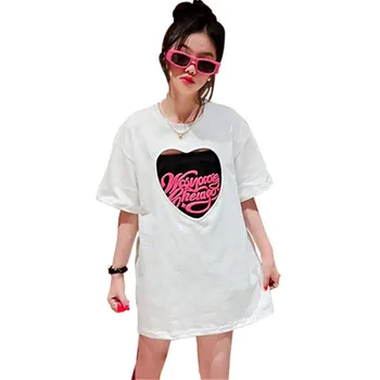 Meitenes, Jaunas Vasaras Modes Apģērbu Vēstuli Izdrukāt, Cauruļu Augšas + Ilgi Stila Tshirt Sirds Dobi No Kokvilnas 2gab t-veida Kleita, Bērnu Kostīmi