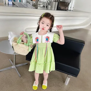 Bērniem Kleitas Meitenēm 2023 Vasaras korejiešu Jaunā Versija Princese Īsās Piedurknes pusgarās Jauki un foršas Meitenes Drēbes
