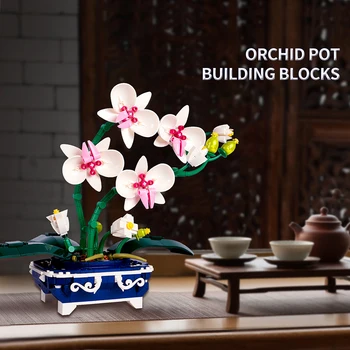 574PCS Orhideju Bonsai White Flower Pot Celtniecības Bloki Rotājumu Augu Salikt Ķieģeļus Rotaļlietas, Mājas Dekorēšanai Dāvanas Draugs Bērniem