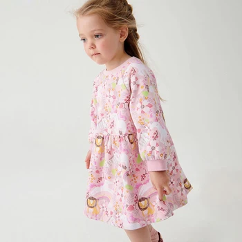 Pavasarī, Rudenī Jaunu Kokvilnas Princese Kleita Bērniem Meitene Gadījuma Drukāt Ziedu Pilnu Piedurknēm-line Kleitu Modes Cute Bērnu Kostīms