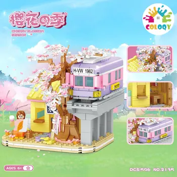 Bērnu Ēku Rotaļlietas 2134-35 Mini Street View Sakura Sezonā Vīna Māju Meitene Apdare Dzimšanas dienas Dāvanu, Vairumtirdzniecības Veikals