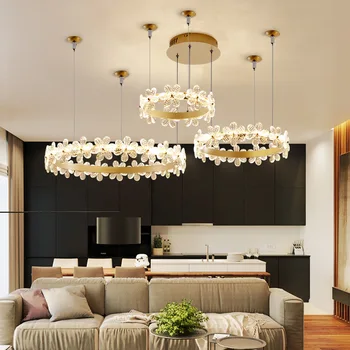 Post-modernu Luksusa LED Lustras Apgaismojums Kristāla Romantiska Kārta Karājas Lampas Ziemeļvalstu Dzīvojamā Istaba Home Deco Restorānu Aprīkojums