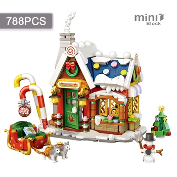 Ziemassvētku Mājas Modelis Mini Celtniecības Bloki DIY Ziemassvētku Vecīša Kamanas, Sniegavīrs, Ziemassvētku Kopa Samontēt Rotas Bērnu Rotaļu Dāvanu