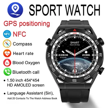 2023 NFC AMOLED Smart Skatīties Vīrieši Pasūtījuma Dial, Atbildēt uz Zvanu Sporta GPS Ceļa Kompasa IP68 Ūdensnecaurlaidīga Smartwatch par Huawei Ultimate