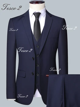Džentlmenis Tērps Man 3 Gabali (Jaka+Bikses+Veste) Vīriešu Uzvalku Office Biznesa Uzvalks Slim Fit Maksimālā Atloks Vīriešu Uzvalks