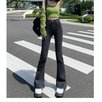 Melnā Augstu Vidukļa Sieviešu Džinsi Izlīdzināšanu Bikses Vintage Amerikāņu Modes Iela Plaša Kāju Jean Sieviešu Džinsa Bikšu Baggy Džinsa Bikses