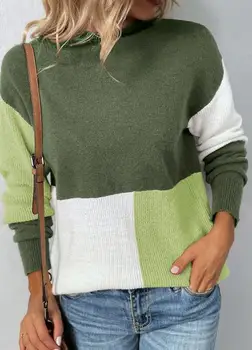 Modes Sieviešu Krāsu Saskaņošanas Puse augstu uzrullētu apkakli Džemperis Džemperis Sieviešu Rudens Ziemas Jauno garām Piedurknēm Adīts Džemperis Džemperis