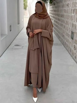 Dubai 2 Gabals Musulmaņu Sieviete Uzstādīt Plats Kimono&Daudzpakāpju Gara Kleita Islāma Apģērba Saūda Abaya Ramadāna Eid Turku Matching Apģērbs
