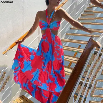 2023 vasaras jaunā modes apturēt divu krāsu iespiests V-veida kakla piedurknēm Bohēmietis dress