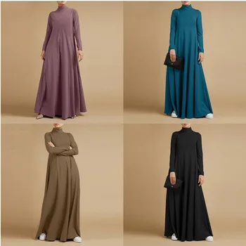 Sieviešu Apģērbu Musulmaņu Modes Pulovers Nacionālā Stila Kleitas ar garām Piedurknēm tīrtoņa Krāsu Apaļu Kakla Zaudēt Gadījuma Modes Pavasarī