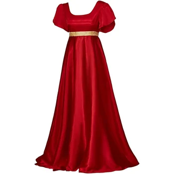 Vintage Sarkana Kleita Viktorijas laikmeta Stilā Bumbu Kleita ar Augstu Jostasvietu Princese Cosplay Kostīmu Kleita Sievietēm Tēja Puse Kleita ar Jostu