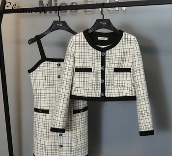 Rudenī Sieviešu Uzvalks 2022 Modes Sexy Slim-Fit Zeķu Svārki Kleita ar garām Piedurknēm Īss Mētelis Elegants Birojs Dāma Divu Gabals, kas