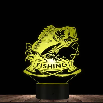 Zvejas Bass Zivju 3D LED Nakts Gaisma Zivis Ar kātu Zvejas Kluba Miegains Lampas Zvejnieks Guļamistaba Dekoratīvais Apgaismojums Galda Lampas