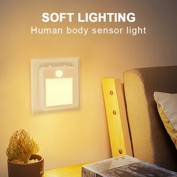 Kustības Sensors LED Nakts Gaisma Guļamistabas Lampa ES Spraudņa Automātiskās Sienas piestiprināms pie Ķermeņa Indukcijas Lampas Mājās Eju Gultas