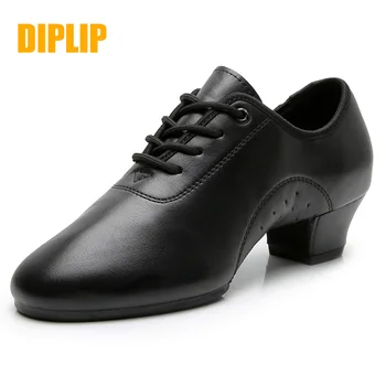 DIPLIP full graudu ādas deju kurpes vīriešiem melnā zema papēža balles deju kurpes, tango, rumba, salsa latīņu kurpes