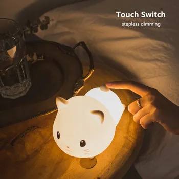 Touch Sensors, 2 Krāsas Intensitāti Taimeris Lādējams Guļamistabas Gultas Lampa Bērniem Bērniem Bērnu Dāvanu Silikona Kaķis LED Nakts Gaisma
