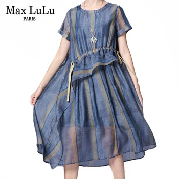 Max LuLu Eiropas Dizaina Vasarā Ir 2021. Sieviešu Svītrainām Īsām Piedurknēm Kleita Dāmas Gadījuma Šifons-Line Kleitas Meitene Elegants Apģērbs