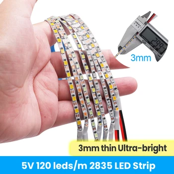 5V 3mm Platums LED Strip Gaismas SMD 2835 120LEDs/m Elastīgu LED Lentes, Lentas Lampas Balts/Dabas balta/Warm White 0.5 M 1M 2M 3M 4M 5M