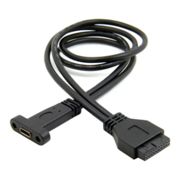 1 GAB. vienam Portam USB 3.1 C Tipa USB-C Female USB 3.0 Pamatplatei, 19Pin Galvenes Kabelis, 50Cm Melns