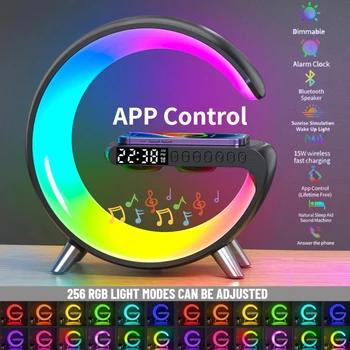 Smart APP Kontroles LED Nakts Gaisma 15W Bezvadu Lādētāju RGB Gaismas Galda Lampas Modinātājs Skaļruni, iPhone, Samsung, Istabas Dekori