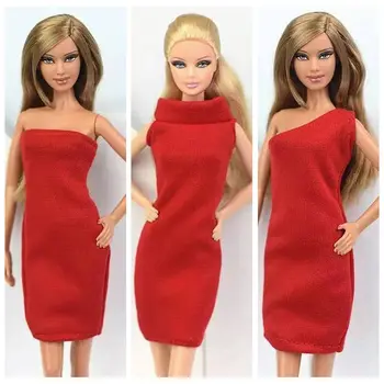 Modes Sarkanā Puse Kleita Lelle Kleita Barbie Drēbes, Apģērbs, vakarkleitas Vestidos 1/6 BJD Namiņš Piederumi Bērniem DIY Rotaļlietas