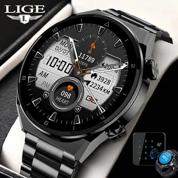 LIGE Jaunu Smart Skatīties Vīriešu Biznesa AMOLED 454*454 HD Ekrāns NFC 320mAh Ūdensizturīgs Smartwatch Vīriešiem Bluetooth Zvanu IOS Android