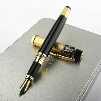 luksusa 901 Classic Nerūsējošā tērauda Biznesa Vidējā Nib Fountain Pen jaunās melnā Zelta Apdari