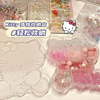 Gudrs Sanrio Hello Kitty Plastmasas Rotaslietas Uzglabāšanas Kārba, Kaklarota, Auskari Tabletes Organizators Nagu Krelles Caurspīdīgs Nodalījums Gadījumā